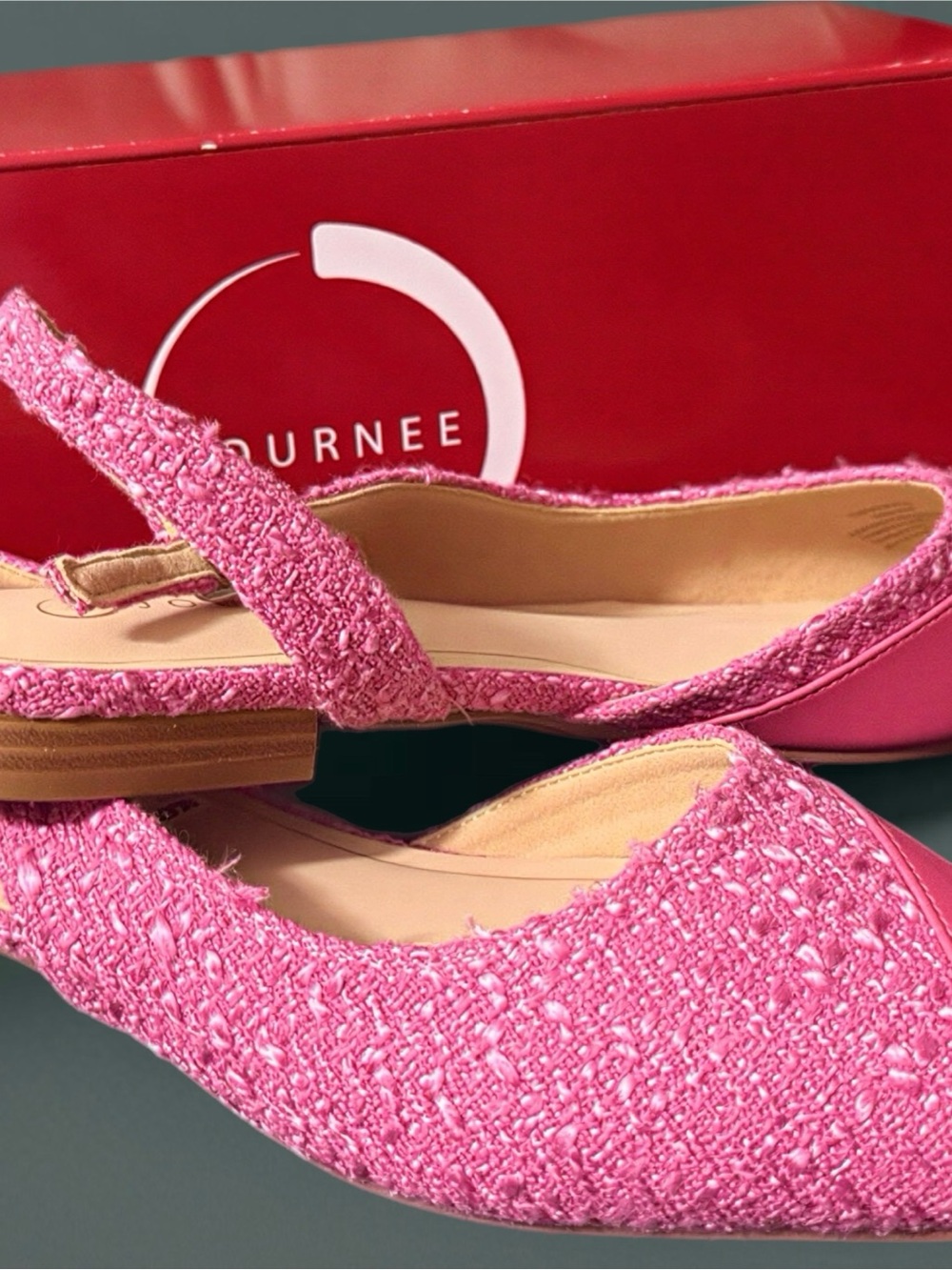 Journee Collection Pink Textured Pointed-Toe Slingback Flats - Picture 2 of 3